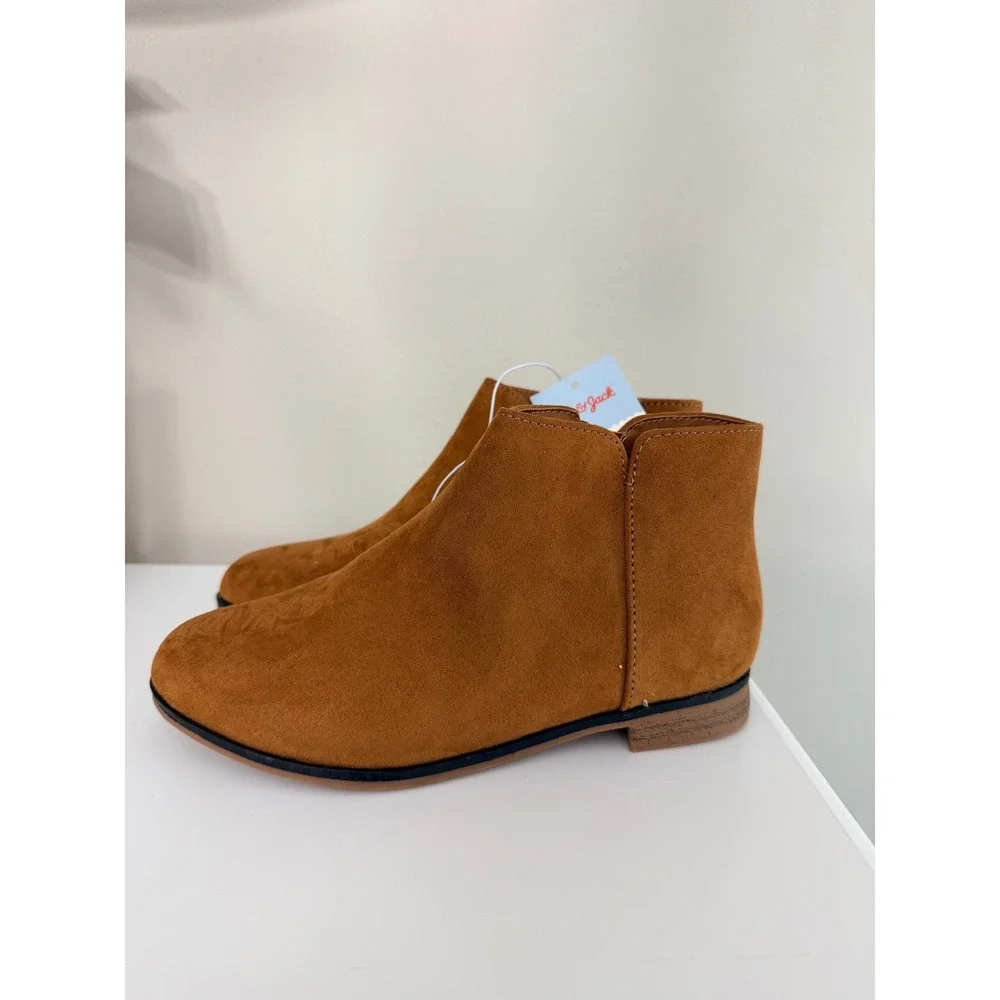 Cat & Jack Ankle Booties Girls Size 1 Cognac Brown Faux Suede Zipper NWT